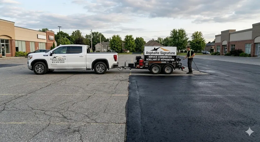 Scellant et traçage de stationnement commercial au centre-ville de Sherbrooke